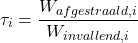 \begin{equation*} \tau_i = \frac {W_{afgestraald,i}}{W_{invallend,i}} \end{equation*}