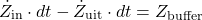 \begin{equation*} \dot{Z}_\text{in} \cdot dt - \dot{Z}_\text{uit} \cdot dt = Z_\text{buffer} \end{equation*}