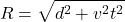 \begin{equation*} R =\sqrt{ d^2 + v^2 t^2} \end{equation*}