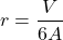 \begin{equation*} r = \frac{V}{6A} \end{equation*}