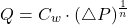 \begin{equation*} Q = C_w \cdot (\triangle P)^{\frac {1}{n} \end{equation*}