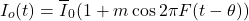 \begin{equation*} I_o(t) = \overline{I}_0 (1 + m \cos 2\pi F (t - \theta)) \end{equation*}