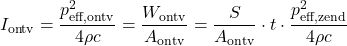 \begin{equation*} I_{\text{ontv}} = \frac{p_{\text{eff,ontv}}^2}{4 \rho c} = \frac{W_{\text{ontv}}}{A_{\text{ontv}}} = \frac{S}{A_{\text{ontv}}} \cdot t \cdot \frac{p_{\text{eff,zend}}^2}{4 \rho c} \end{equation*}