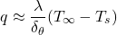 \begin{equation*} q  \approx \frac{ \lambda }{\delta_ \theta} (T_ \infty - T_s ) \end{equation*}