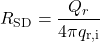 \begin{equation*} R_\text{SD} = \squat{\frac{Q_r}{4 \pi q_\text{r,i}}} \end{equation*}