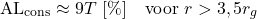 \begin{equation*} \mathrm{AL}_{\mathrm{cons}} \approx 9T \ [\%] \quad \text{voor } r > 3,5 r_g \end{equation*}