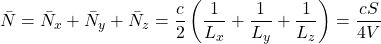 \begin{equation*} \bar{N} = \bar{N}_x + \bar{N}_y + \bar{N}_z = \frac{c}{2} \left( \frac{1}{L_x} + \frac{1}{L_y} + \frac{1}{L_z} \right) = \frac{cS}{4V} \end{equation*}