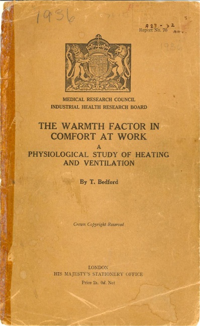 omslag 'The Warmth Factor in Comfort at Work' van T. Bedford