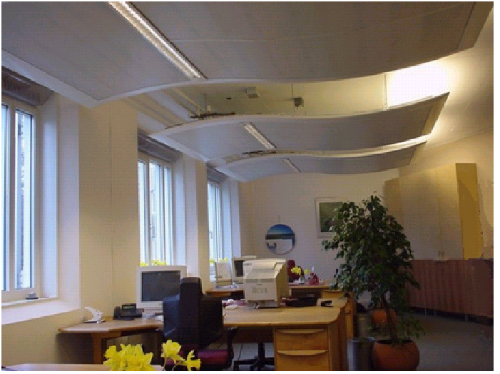 air supply above a climate ceiling in order to prevent draught
